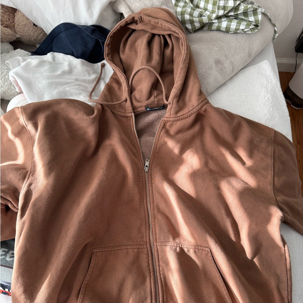 Brandy melville brown oversized christy zip up hoodie